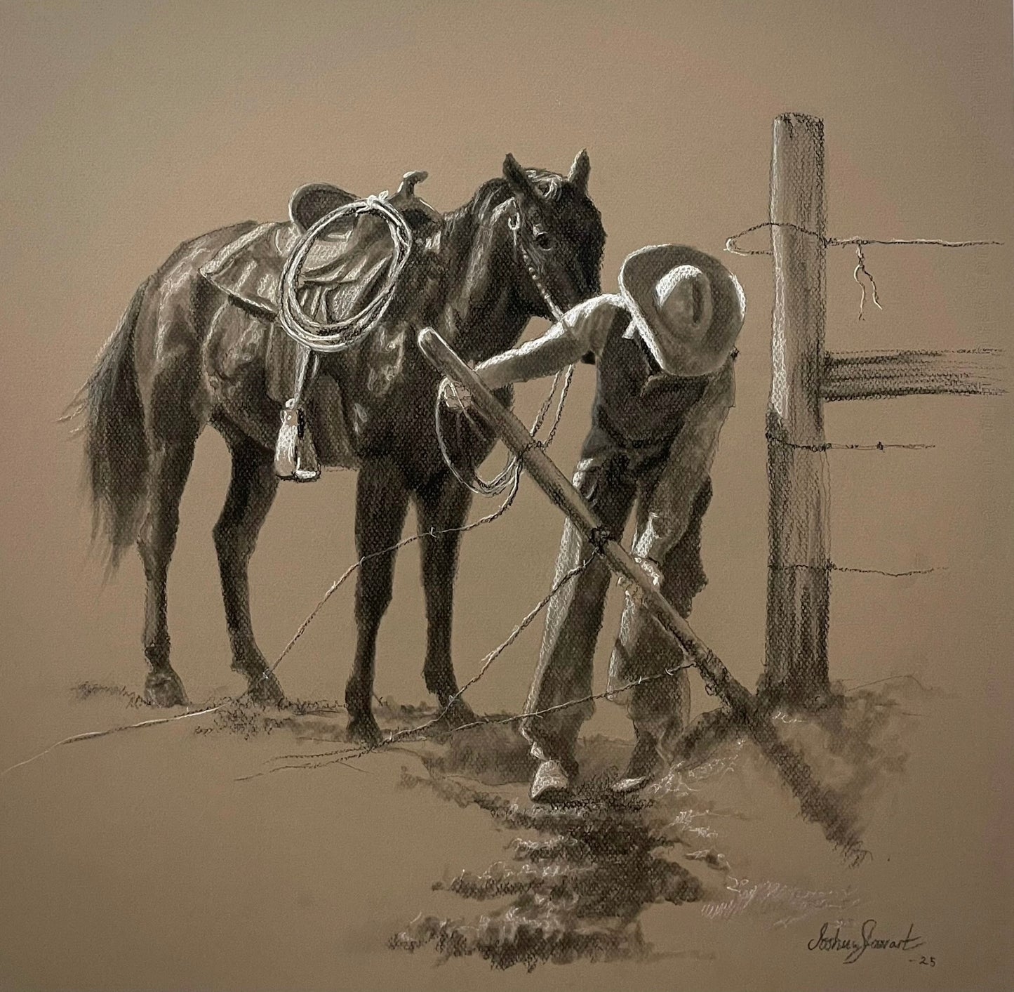 a. “The Old Gate” 20x18” Original Charcoal on Paper by Joshua Stewart - AVAILABLE