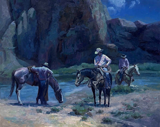 Moonlight on the Pecos -Original Oil By Joshua Stewart -SOLD